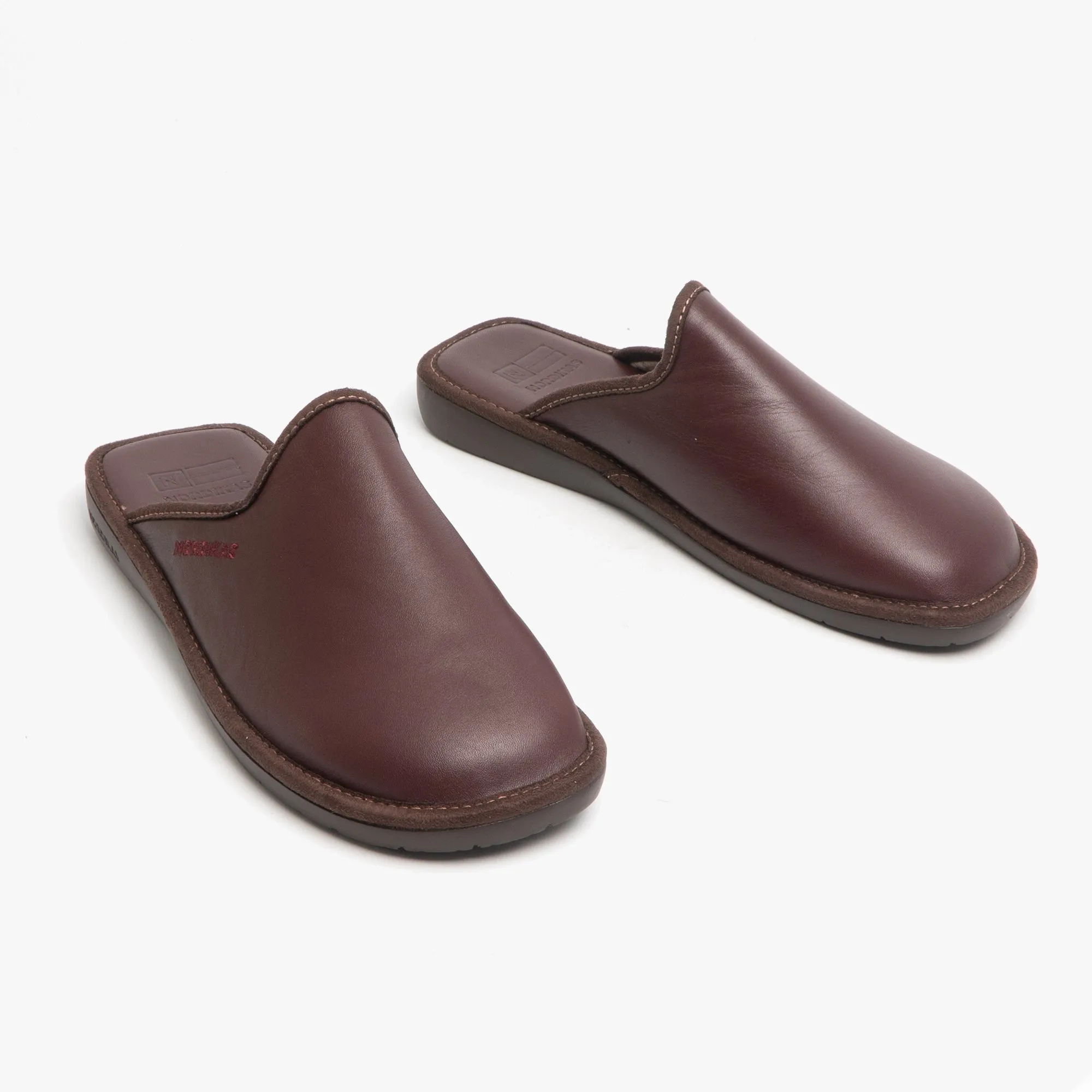 136 (DUBLIN) Mens Leather Mule Slippers Bordeaux