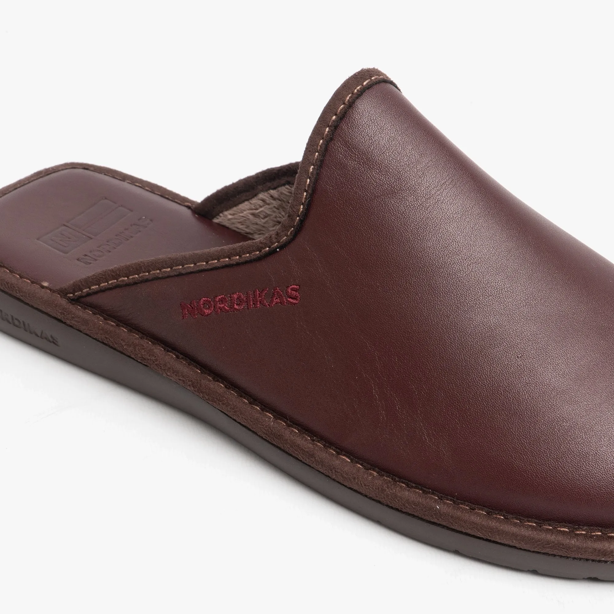 136 (DUBLIN) Mens Leather Mule Slippers Bordeaux