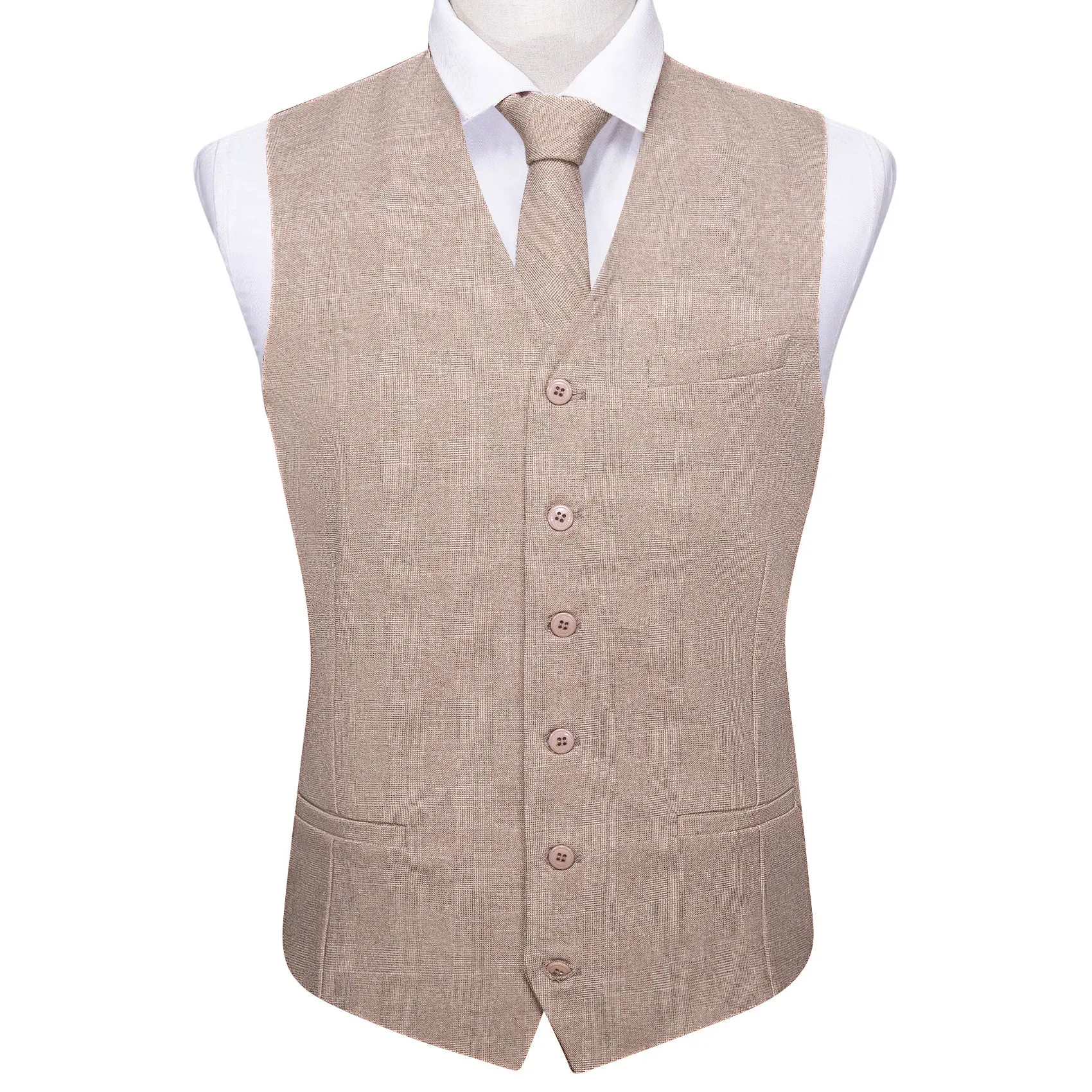 2PCS Grey Pink Solid Jacquard Men's Vest Tie Set