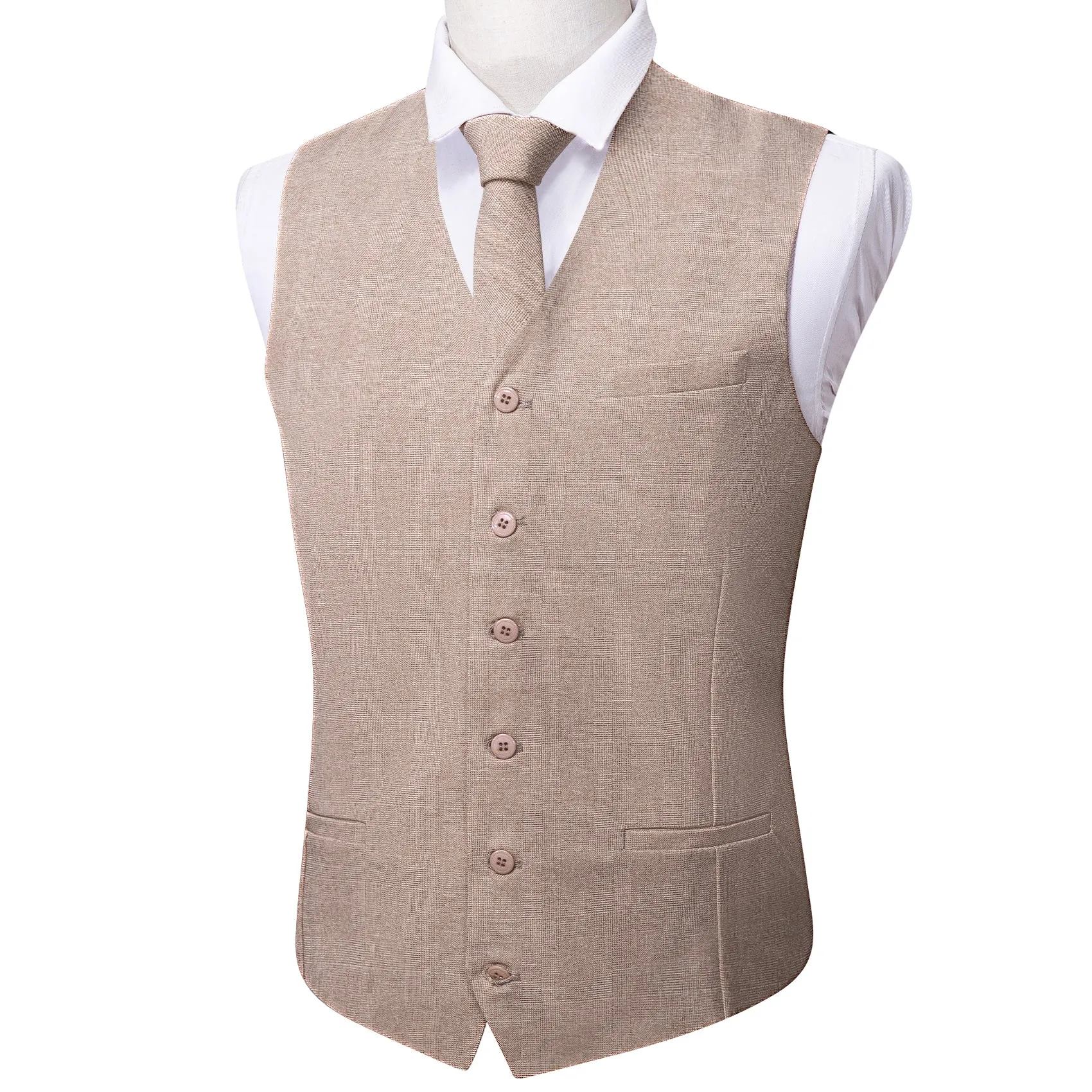 2PCS Grey Pink Solid Jacquard Men's Vest Tie Set