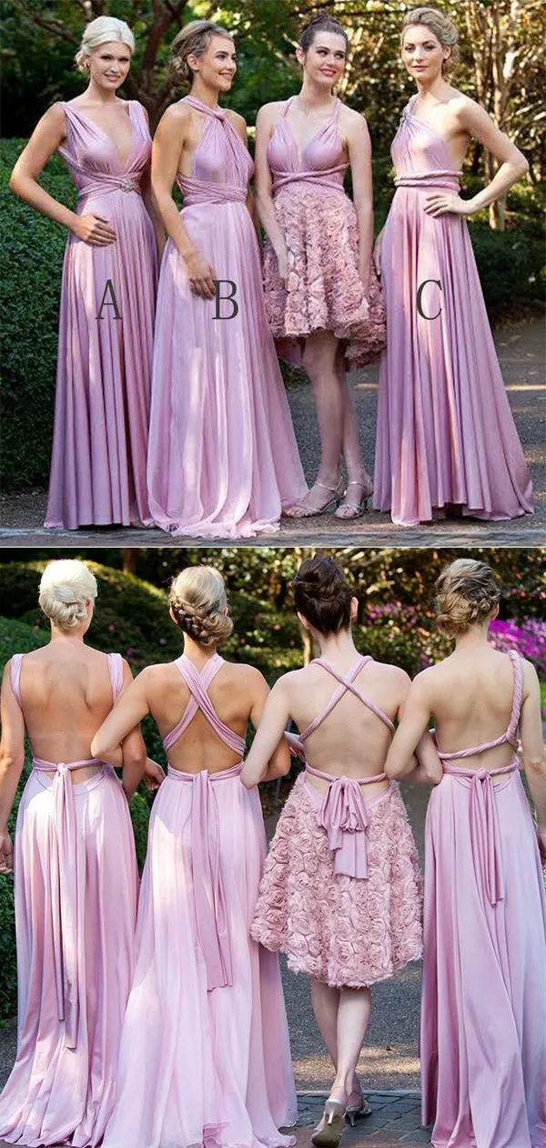 A-Line V-Neck Backless Simple Cheap Bridesmaid Dress With Pleats, BD0500