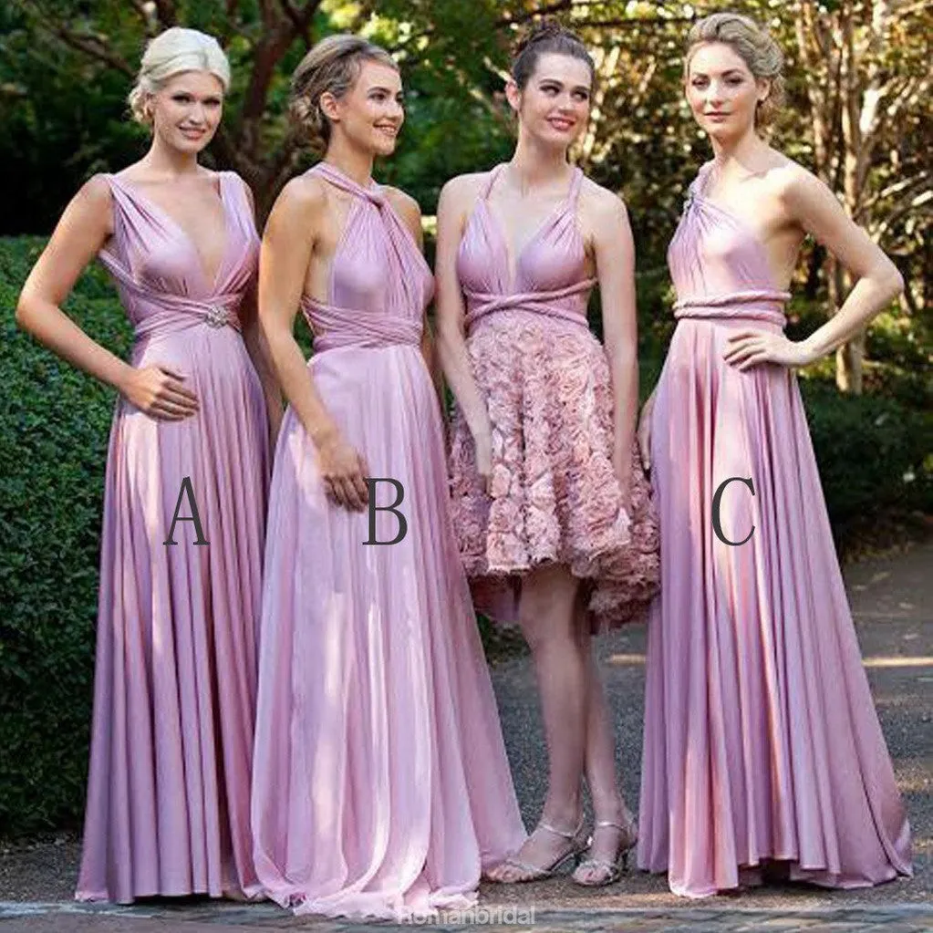 A-Line V-Neck Backless Simple Cheap Bridesmaid Dress With Pleats, BD0500