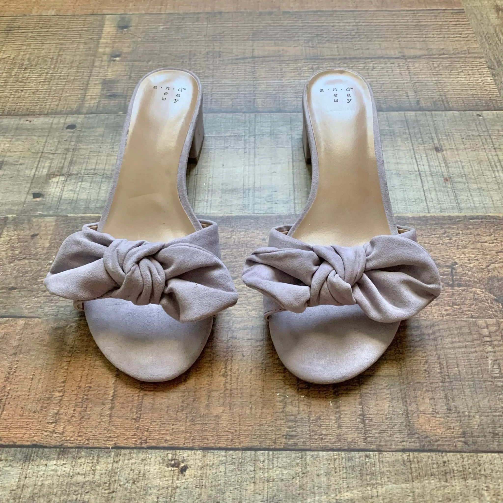 A New Day Lilac Suede Like Bow Sandals- Size 7.5