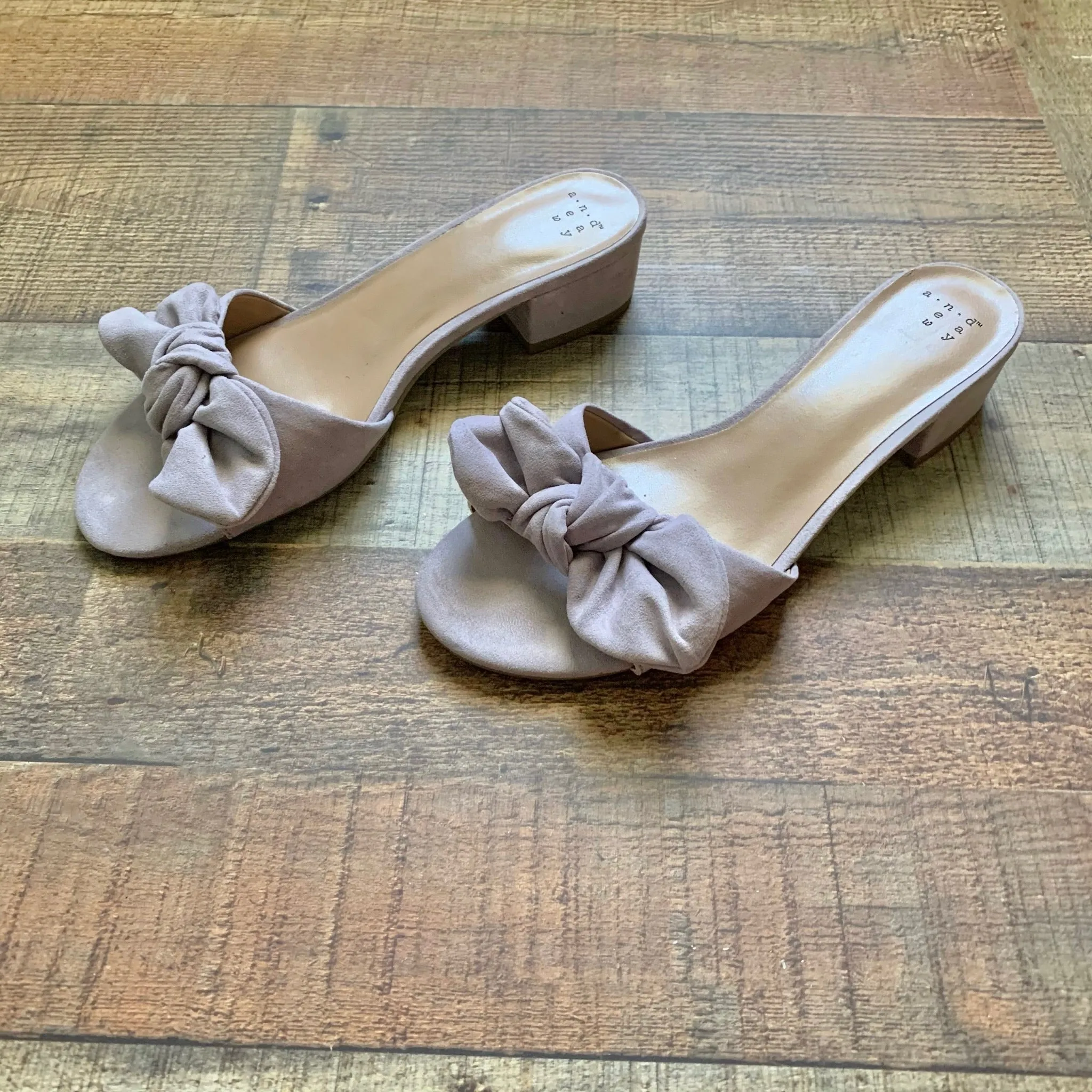 A New Day Lilac Suede Like Bow Sandals- Size 7.5