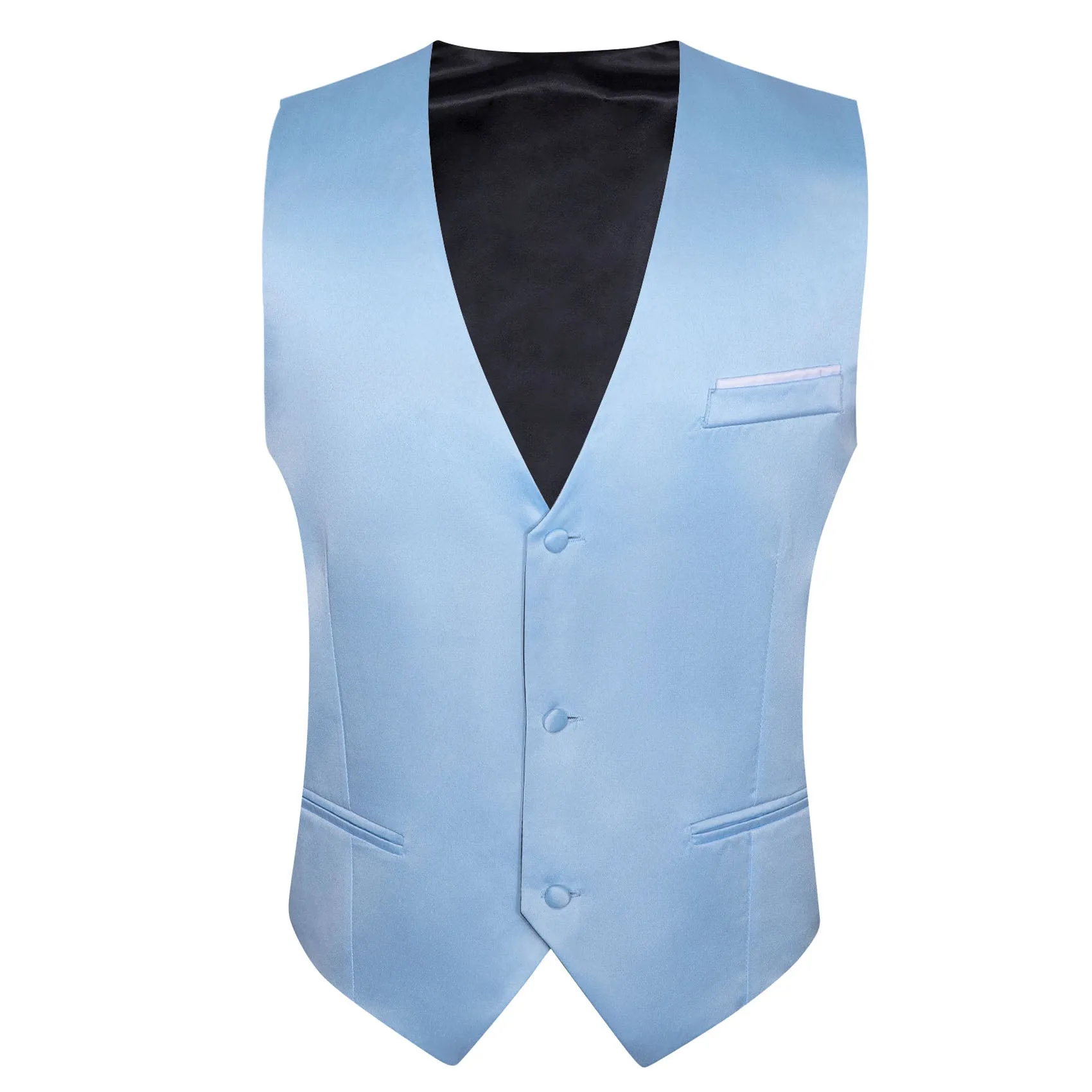 Baby Blue Solid Satin Men's V-Neck Business Vest