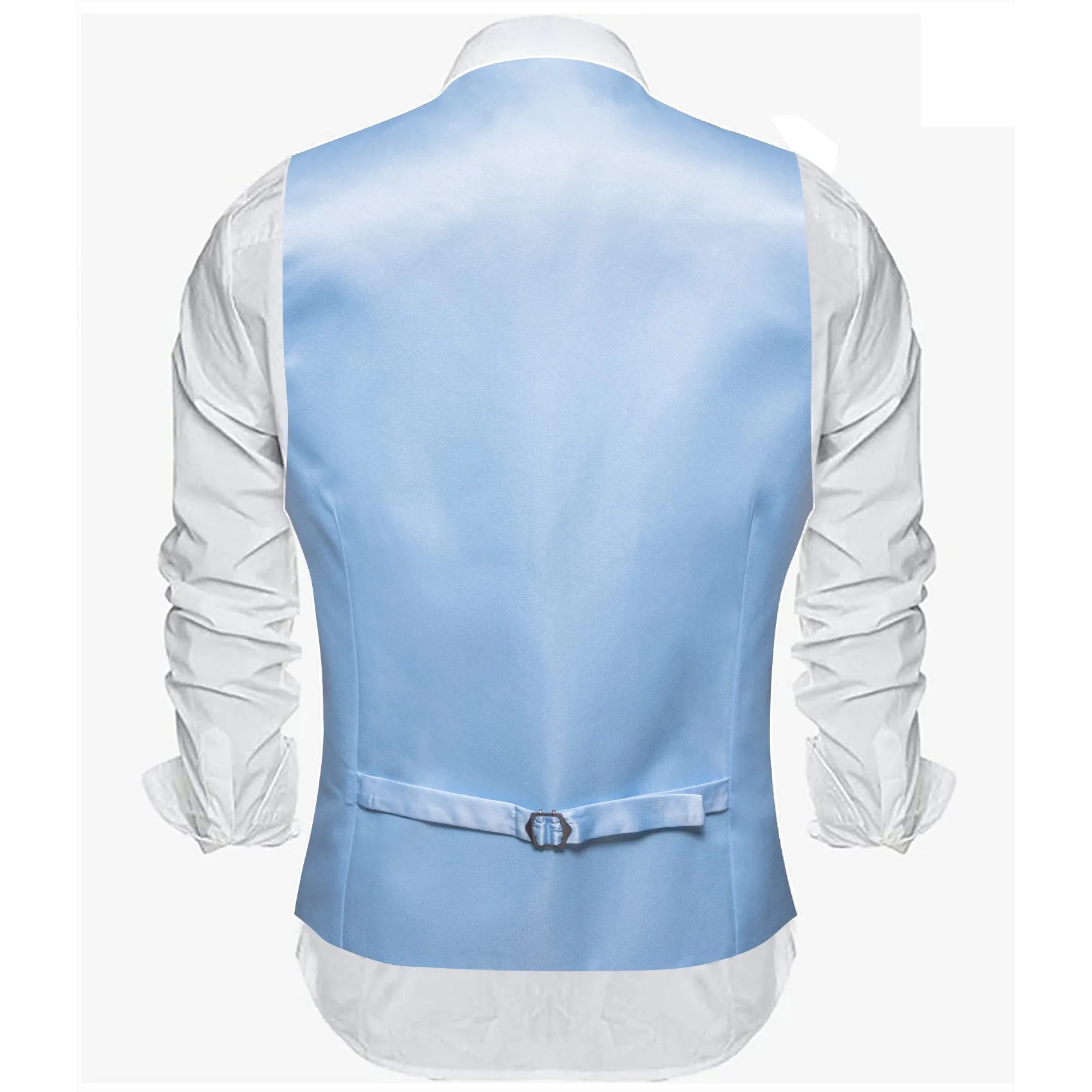 Baby Blue Solid Satin Men's V-Neck Business Vest