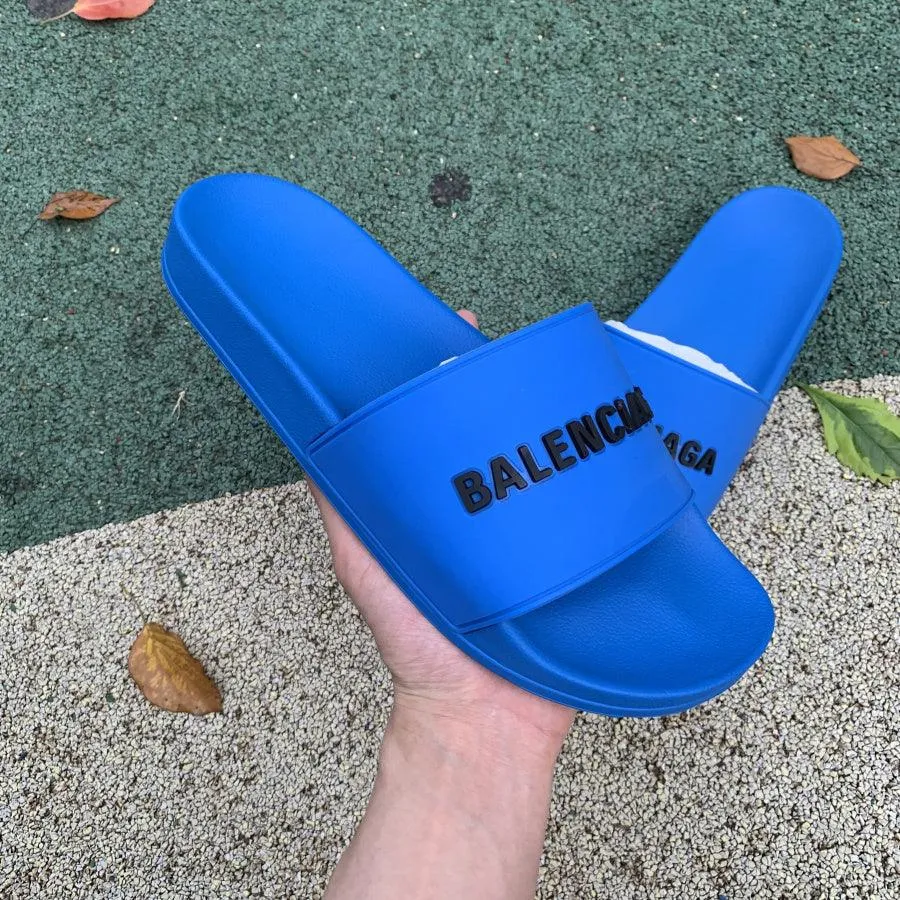 BALENCIAGA SLIPPERS LOGO *BLUE*