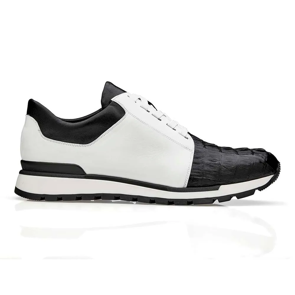 Belvedere Titan Men's Black/White Caiman Crocodile & Calf-Skin Leather Sneakers