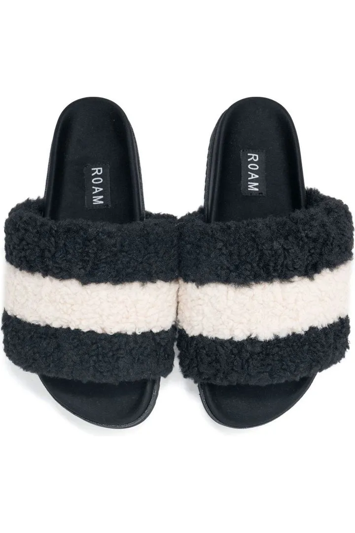 Black and White Stripe Fur Slippers