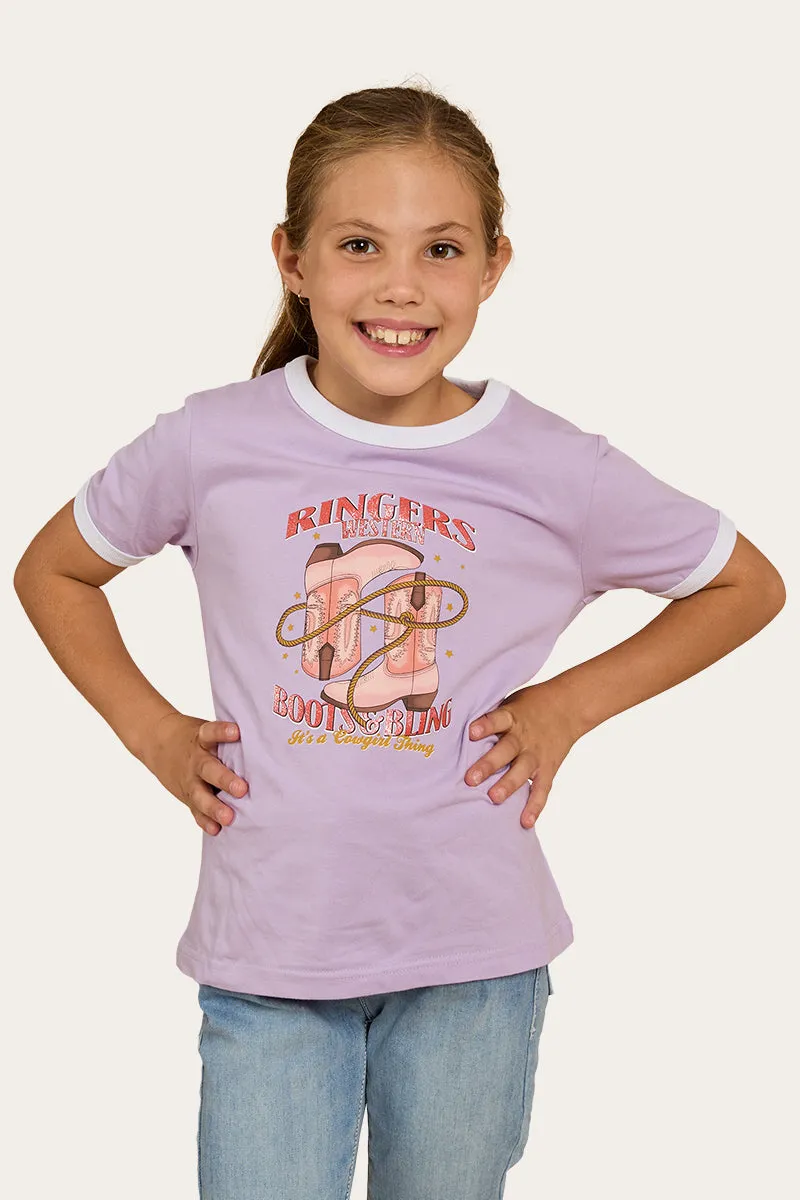 Lavender Kids Ringer T-Shirt with Boots and Bling