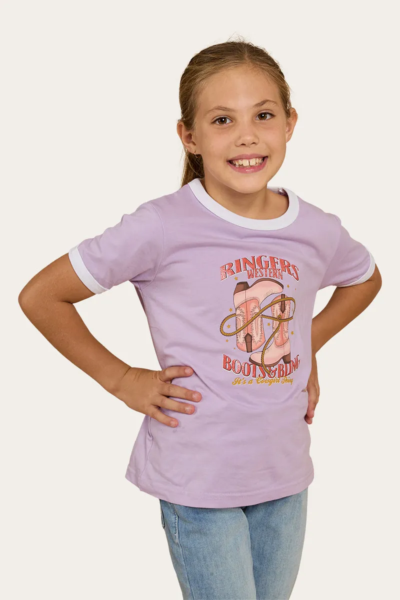 Lavender Kids Ringer T-Shirt with Boots and Bling