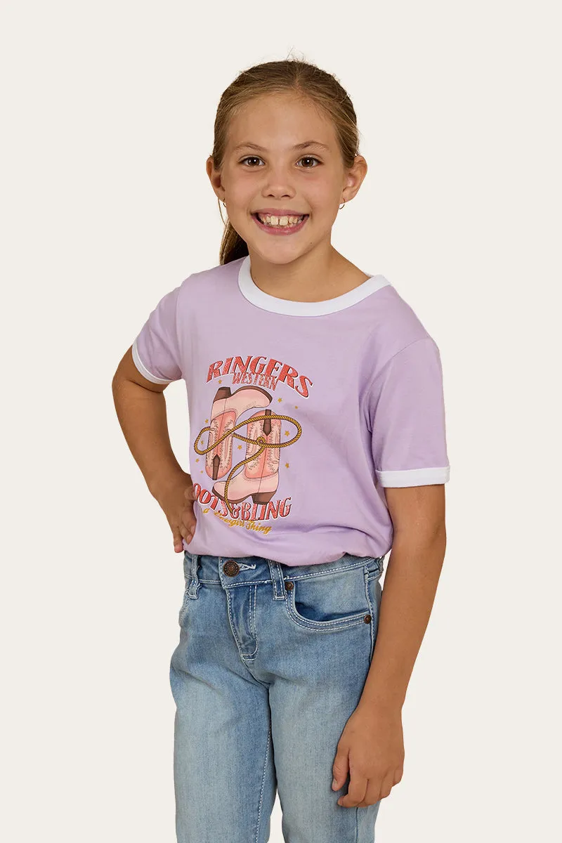 Lavender Kids Ringer T-Shirt with Boots and Bling