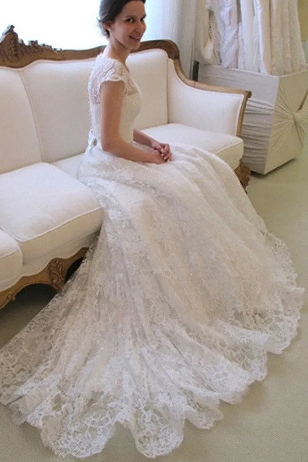 Cap Sleeve Lace A Line Wedding Dresses,Long Wedding Gowns,Affordable Bridal Dress,SVD504