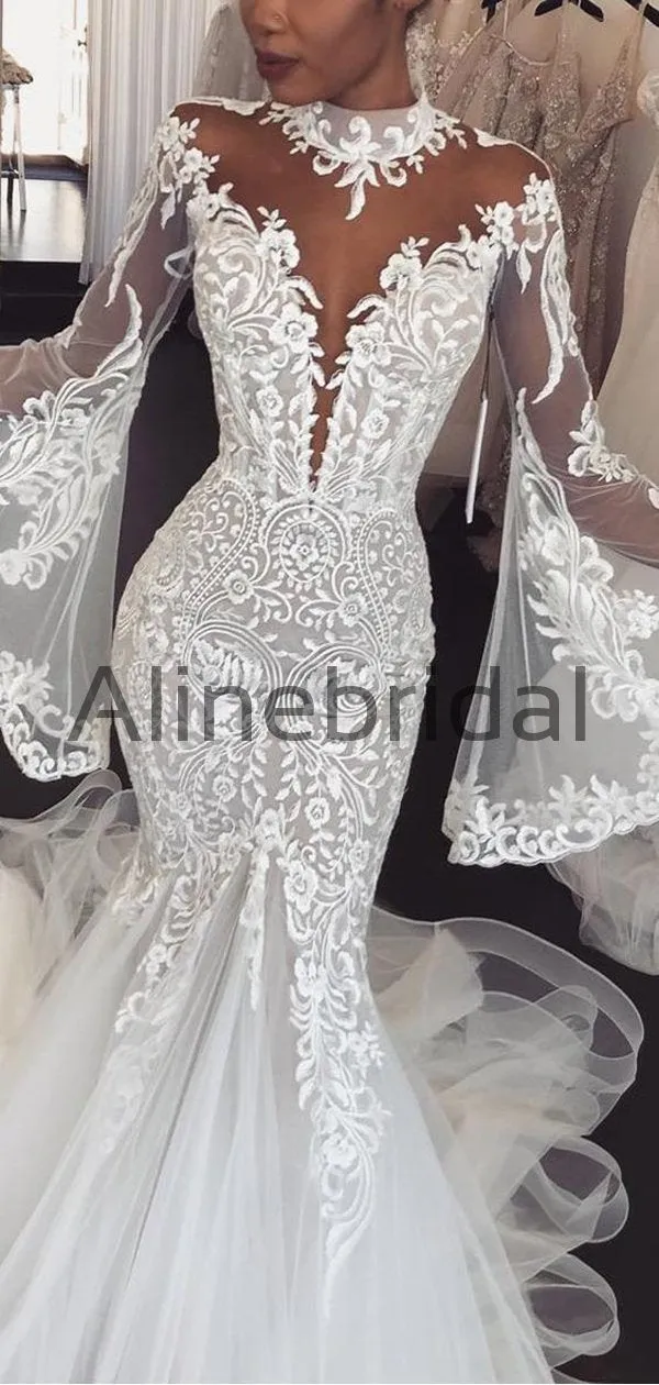 Charming Long Sleeves Lace Mermaid Long Wedding Dresses WD0571