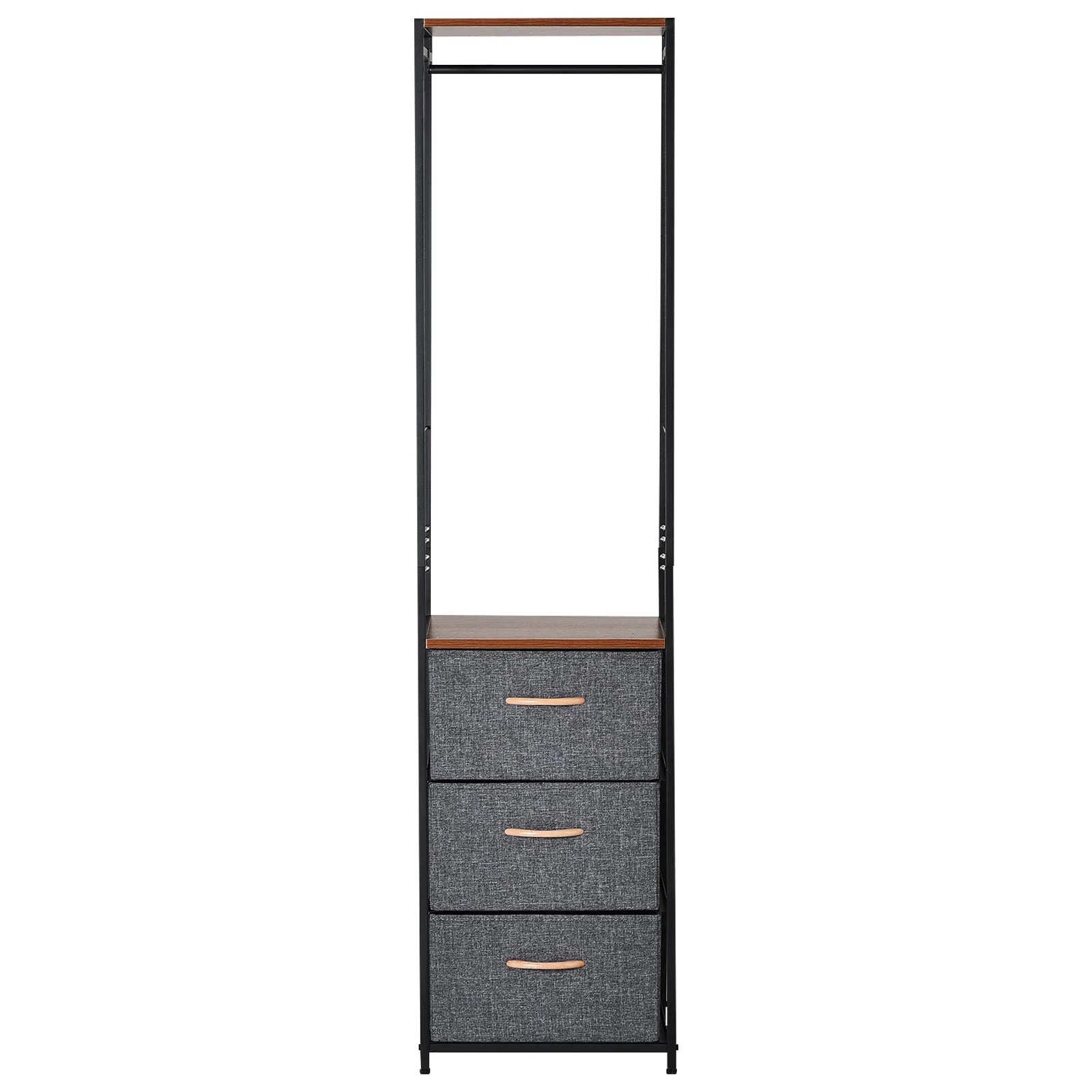 Chest of Drawers with Coat rack Steel Frame 3 Drawers  Bedroom Hallway Home Furniture Black Brown