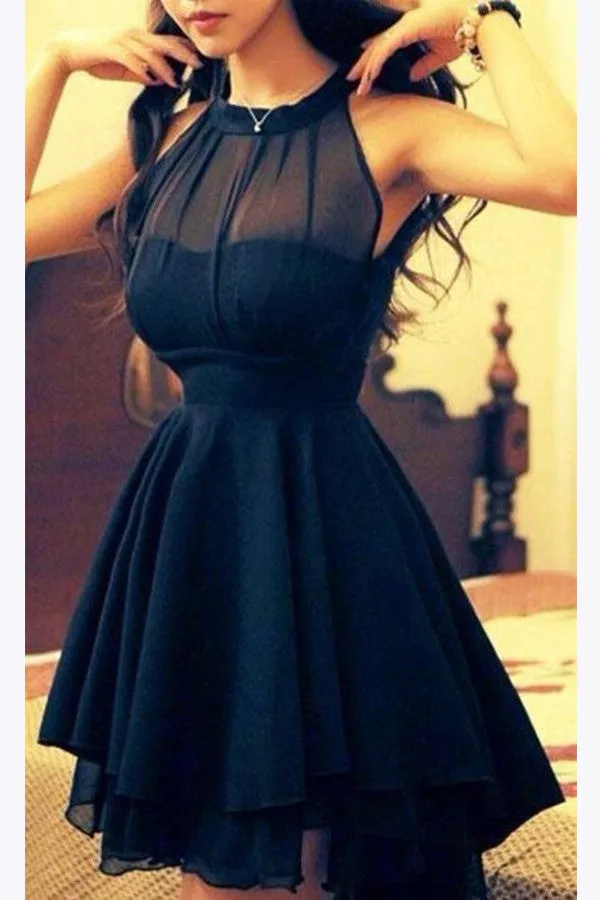 Chiffon Navy Blue Homecoming Dress,Short Prom Dresses For Girls,SH21