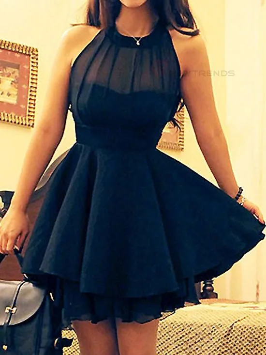 Chiffon Navy Blue Homecoming Dress,Short Prom Dresses For Girls,SH21