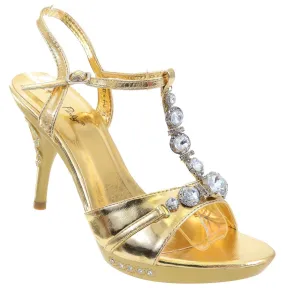 Chunky Jeweled Bling Crystals Gold Heels Formal Platform Sandals