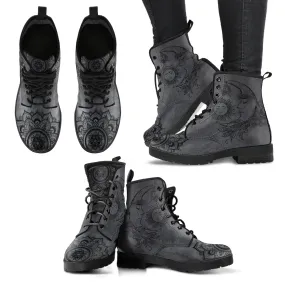 Dark Grey Sun and Moon Handcrafted Boots