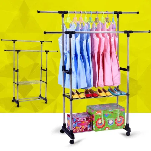 Double Rail Garment Rack & Storage Shelf