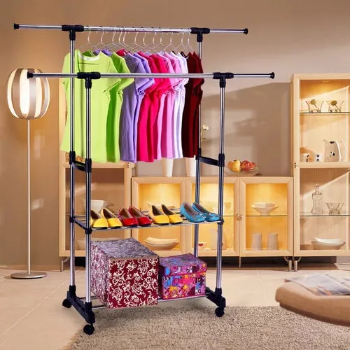 Double Rail Garment Rack & Storage Shelf