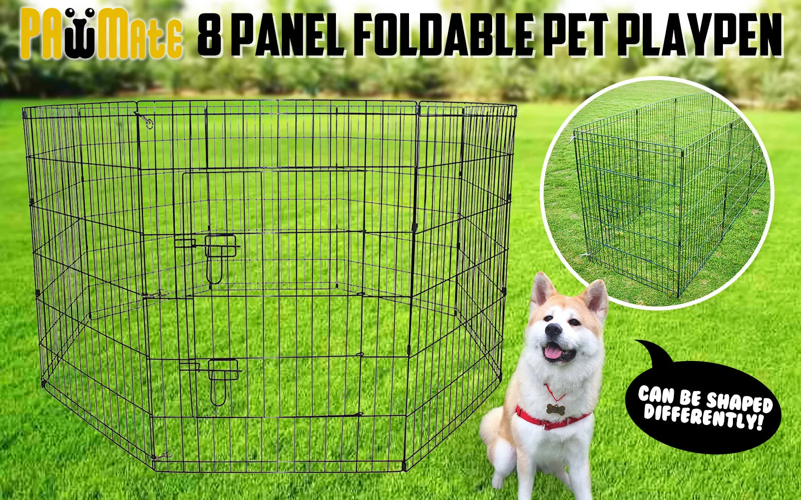 Durable Steel Foldable Pet Playpen 8 Panel 30in by Paw Mate