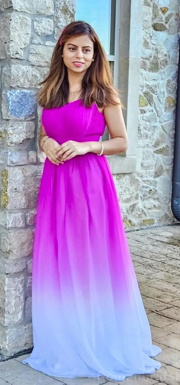 Elegant Chiffon A-line Fuchsia Spaghetti Straps Bridesmaid Dresses Online, BG410