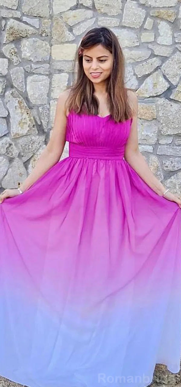 Elegant Chiffon A-line Fuchsia Spaghetti Straps Bridesmaid Dresses Online, BG410