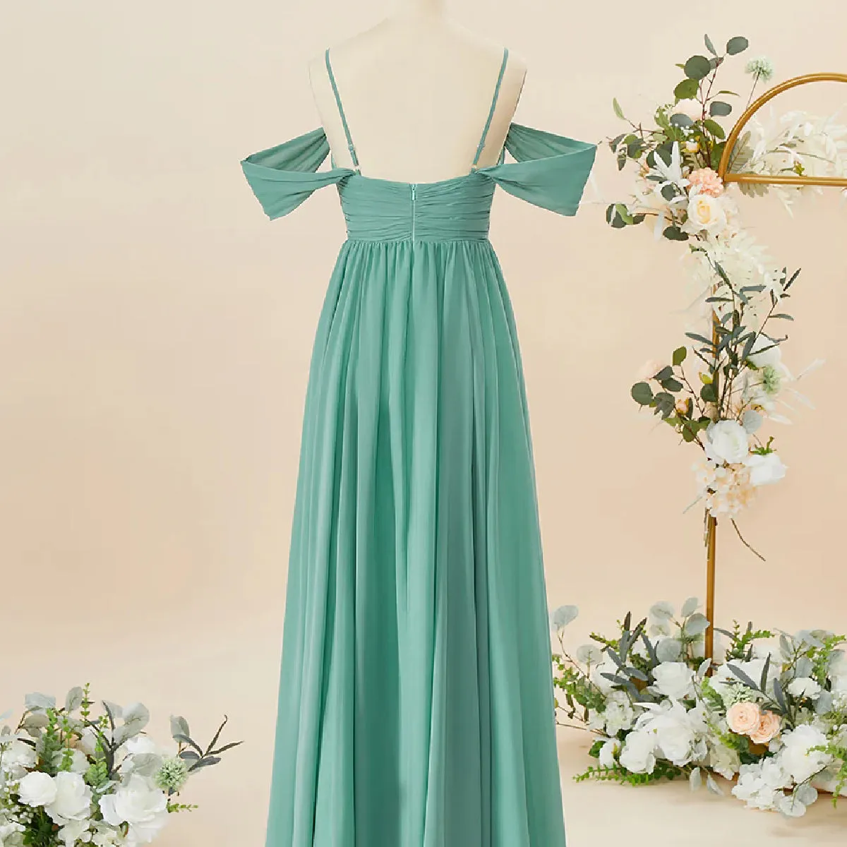 Elegant Cold Shoulder A-line Chiffon Bridesmaid Dresses Online, BG589