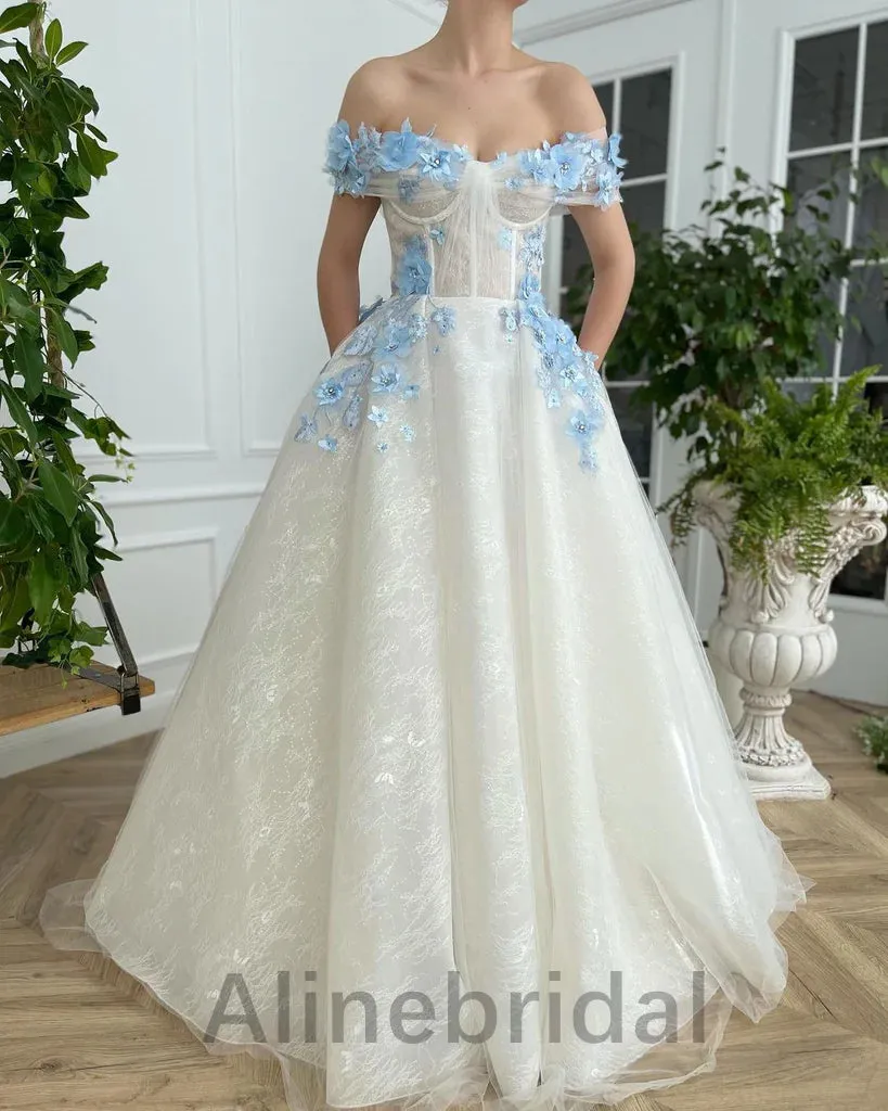 Elegant Off shoulder Sleeveless A-line Long Prom Dress, PD3612