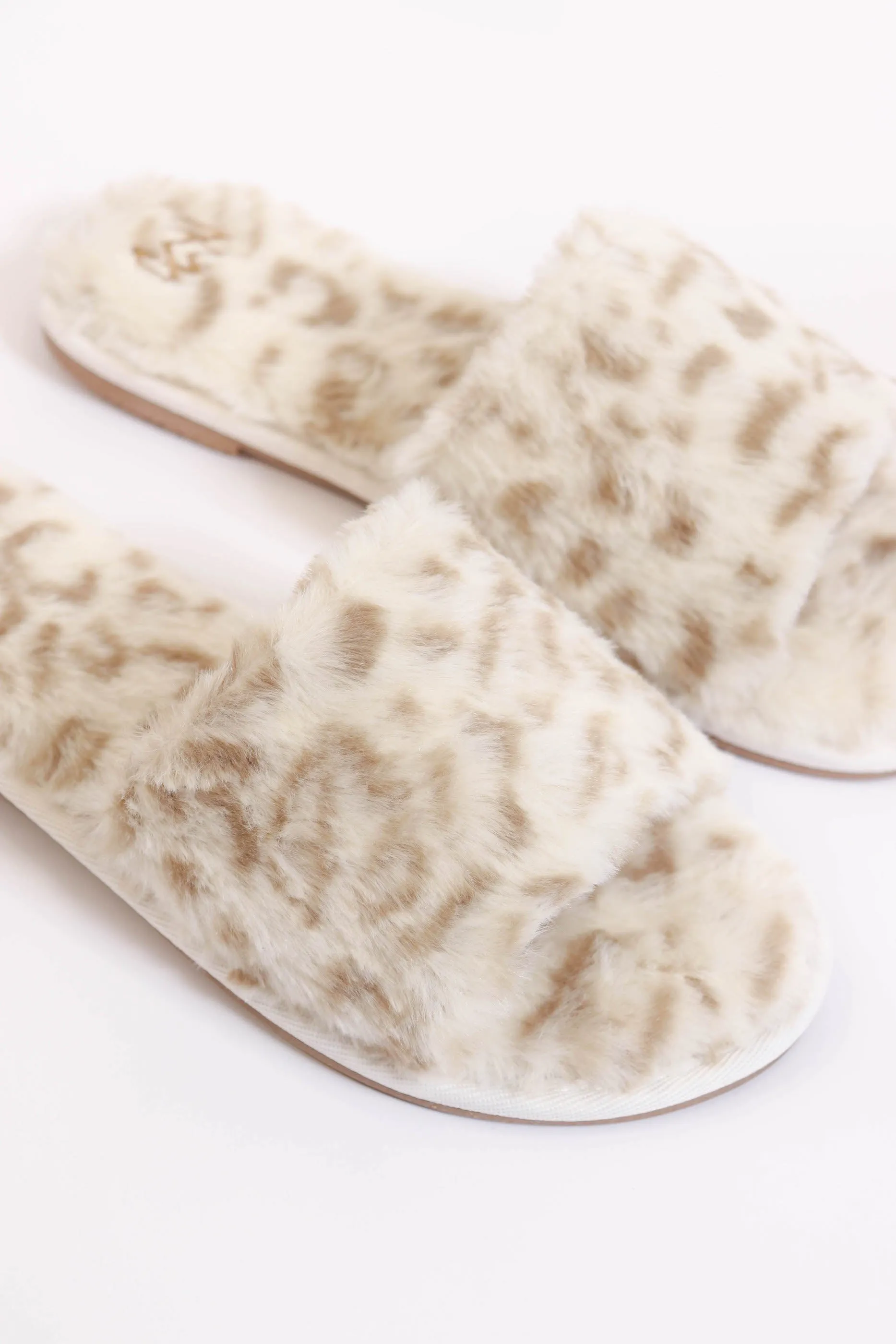 Faux Fur Snow Leopard Slippers