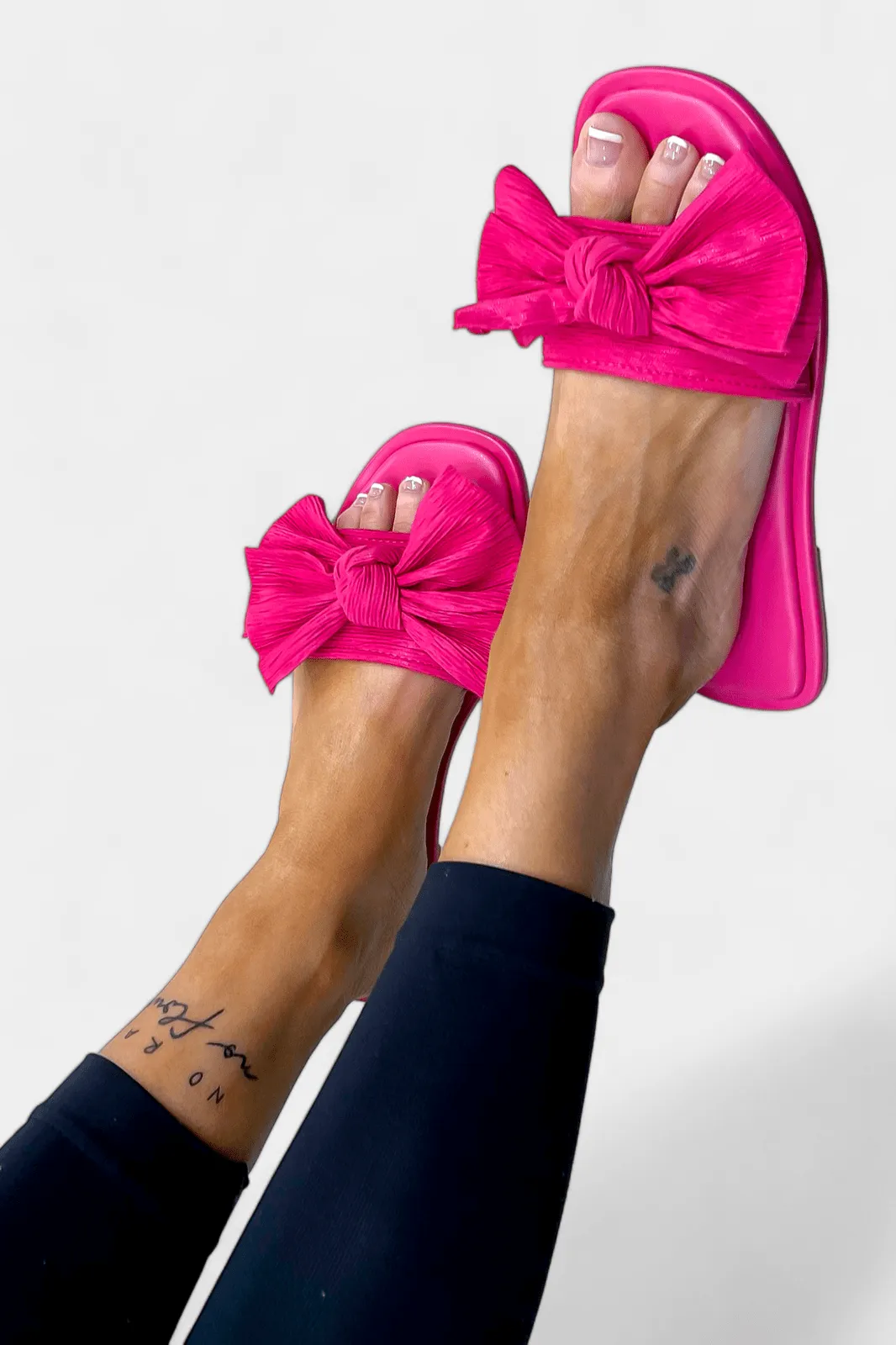 Hot Pink Bow Flat Sandals