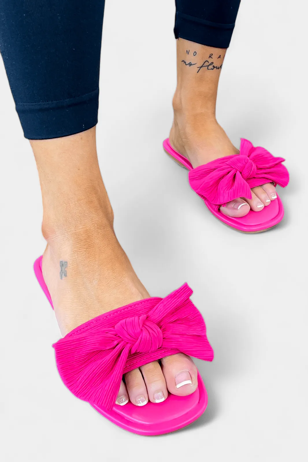 Hot Pink Bow Flat Sandals