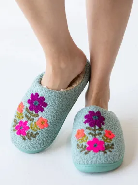 Icon Sherpa Slippers - Dusty Blue Folk Flower