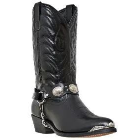 Laredo Men's (6770) 12" Black Harness Biker Cowboy Boot with Silver Toe and Heel Tips.