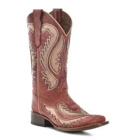 LD Red Bone Embroidery & Inlay Square Toe Western Boot - Corral Boots