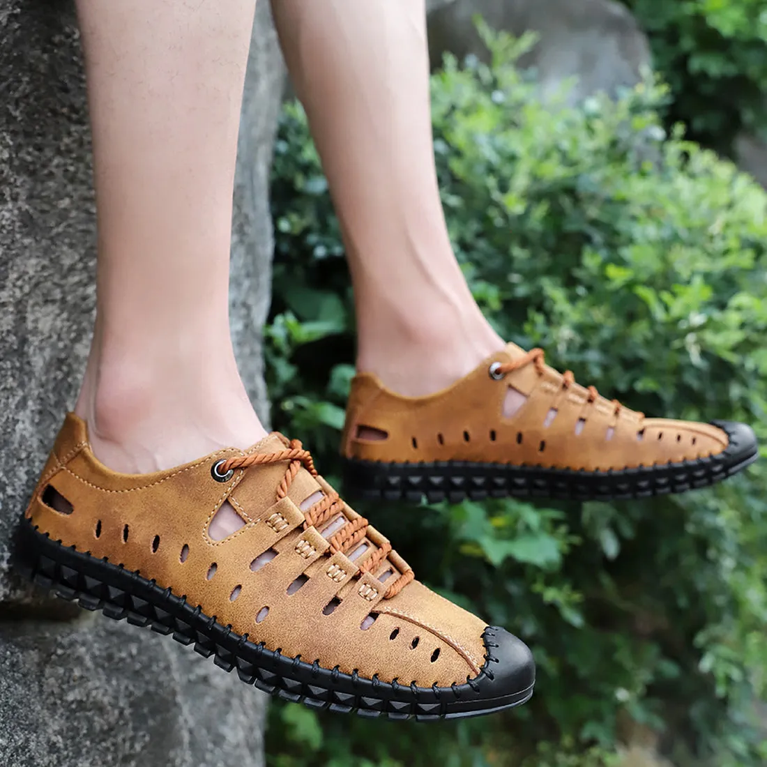 Men's Handmade Leather Casual Breathable Summer Shoes | 8808