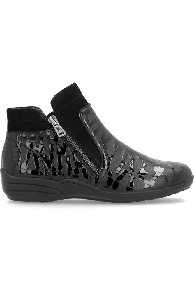 Remonte R7677-03 ladies ankle boot in black patent