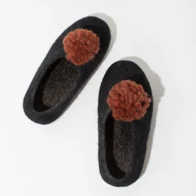 SALE - Pom Pom Felt Slippers - Dark Grey   Rust