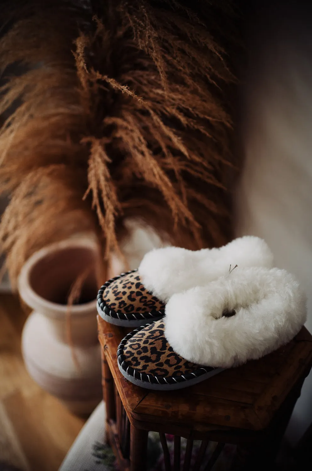 Sheepskin Slippers leopard pattern