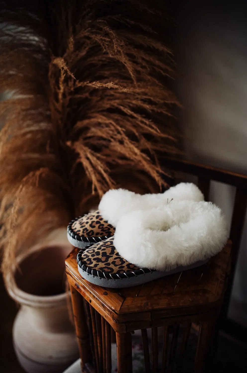 Sheepskin Slippers leopard pattern