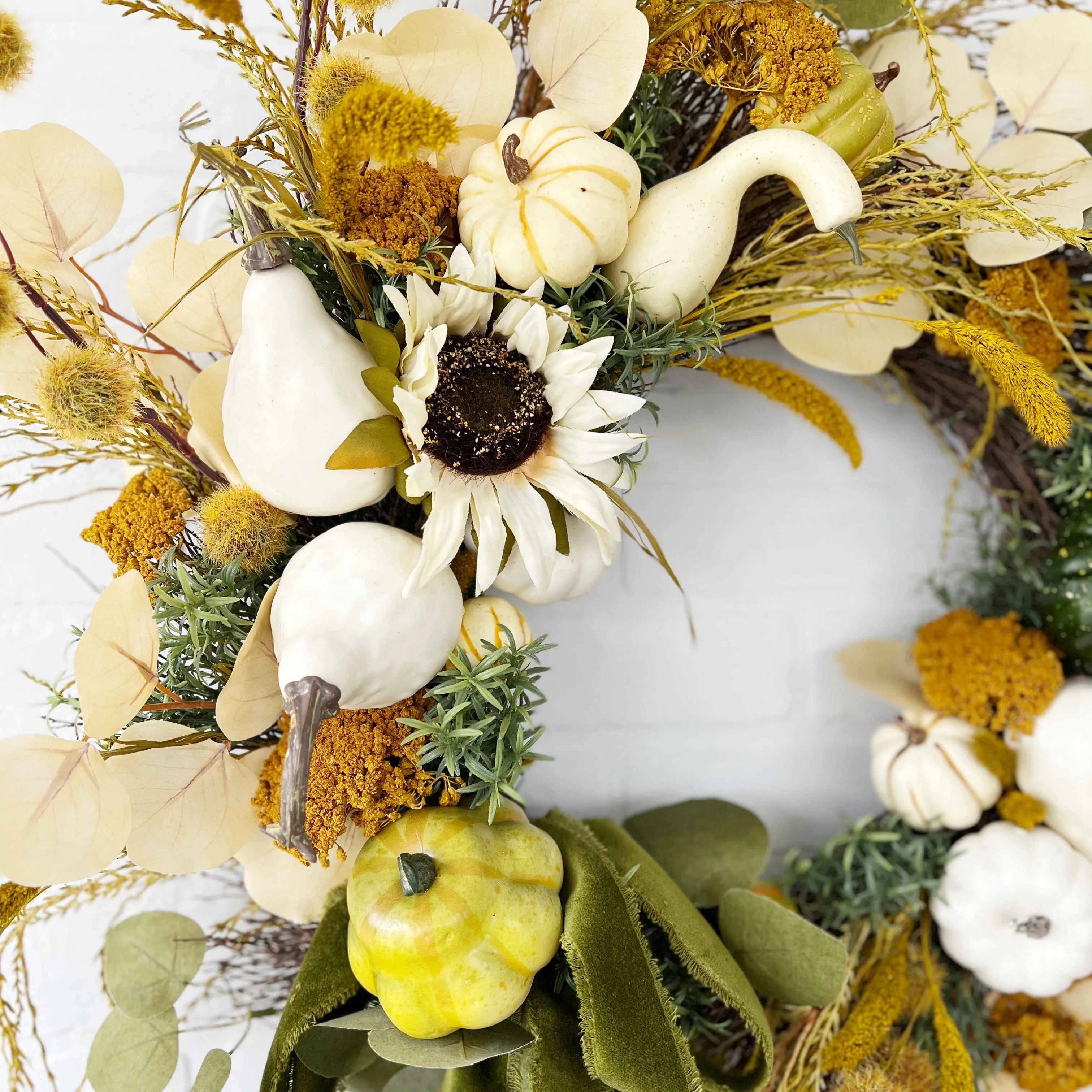 Sunflower, Eucalyptus and Pumpkin Fall Door Wreath