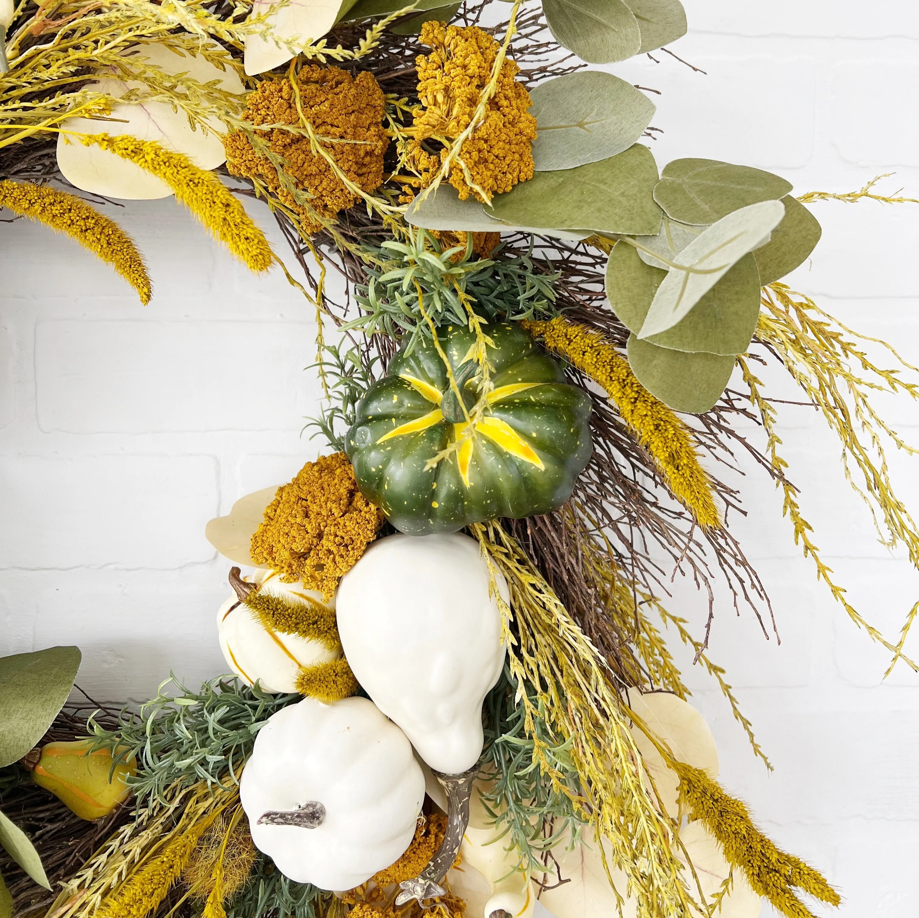 Sunflower, Eucalyptus and Pumpkin Fall Door Wreath