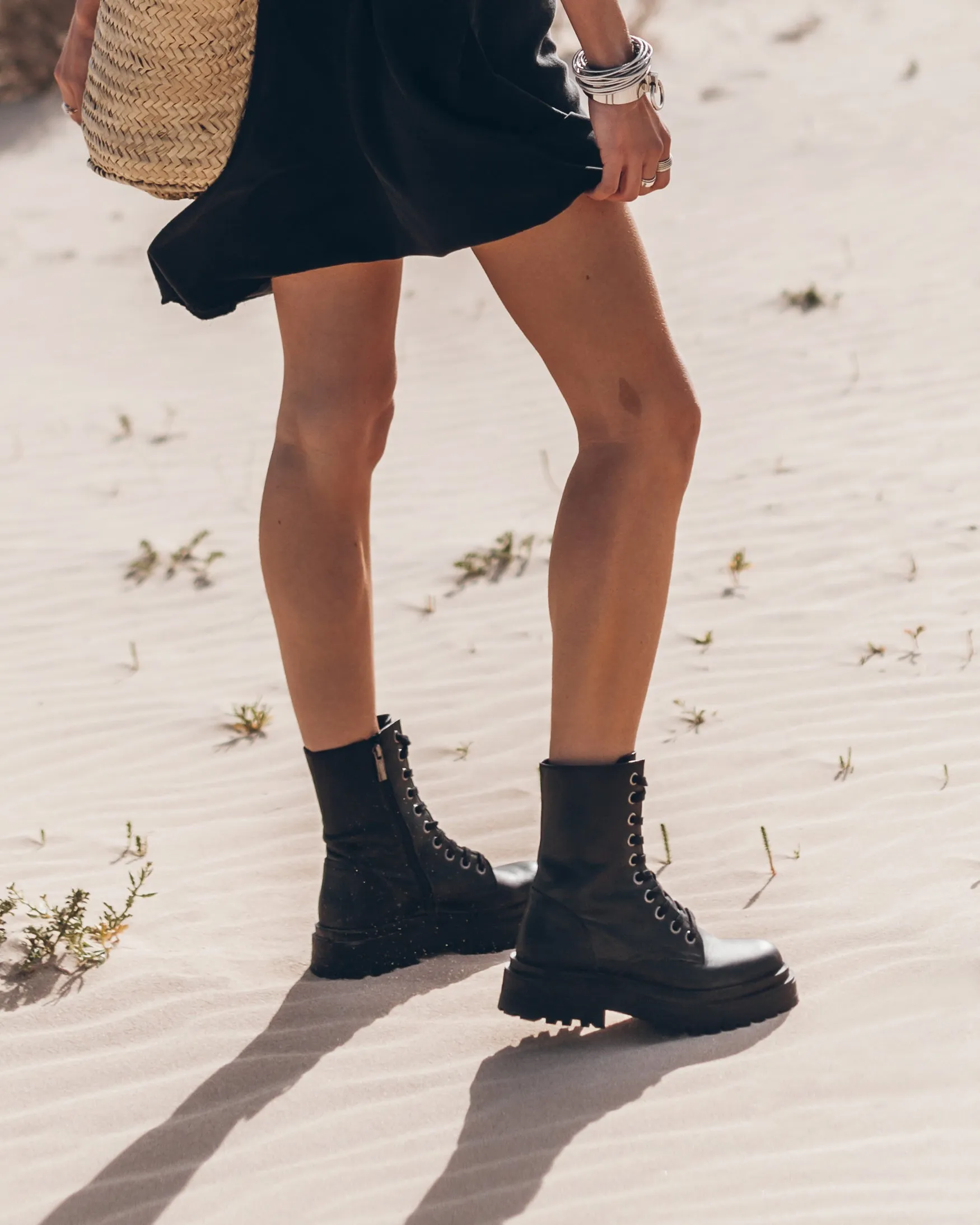 The Black Laced Leather Boots