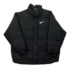 Vintage 90s Black Nike Large Logo Puffer Coat/ Jacket - Extra Large