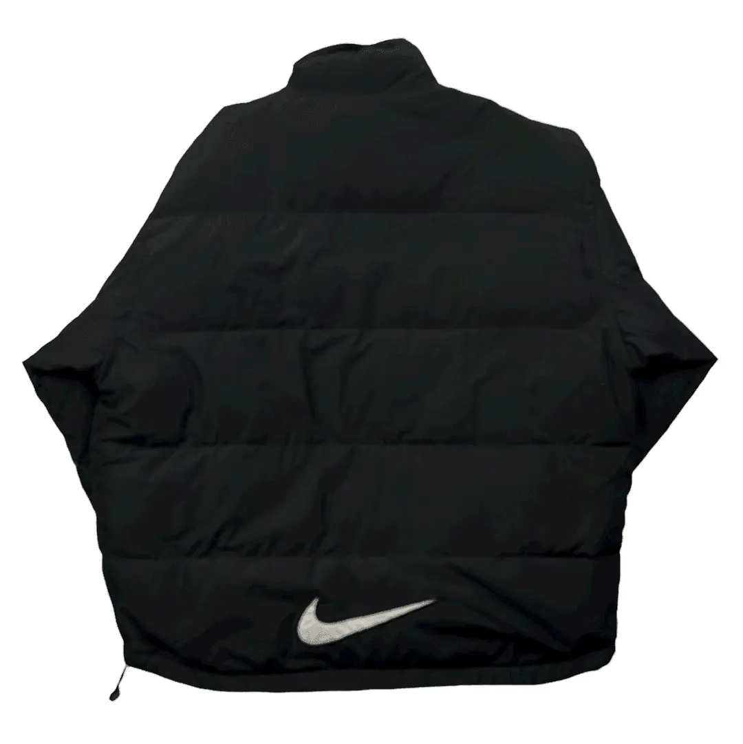 Vintage 90s Black Nike Large Logo Puffer Coat/ Jacket - Extra Large