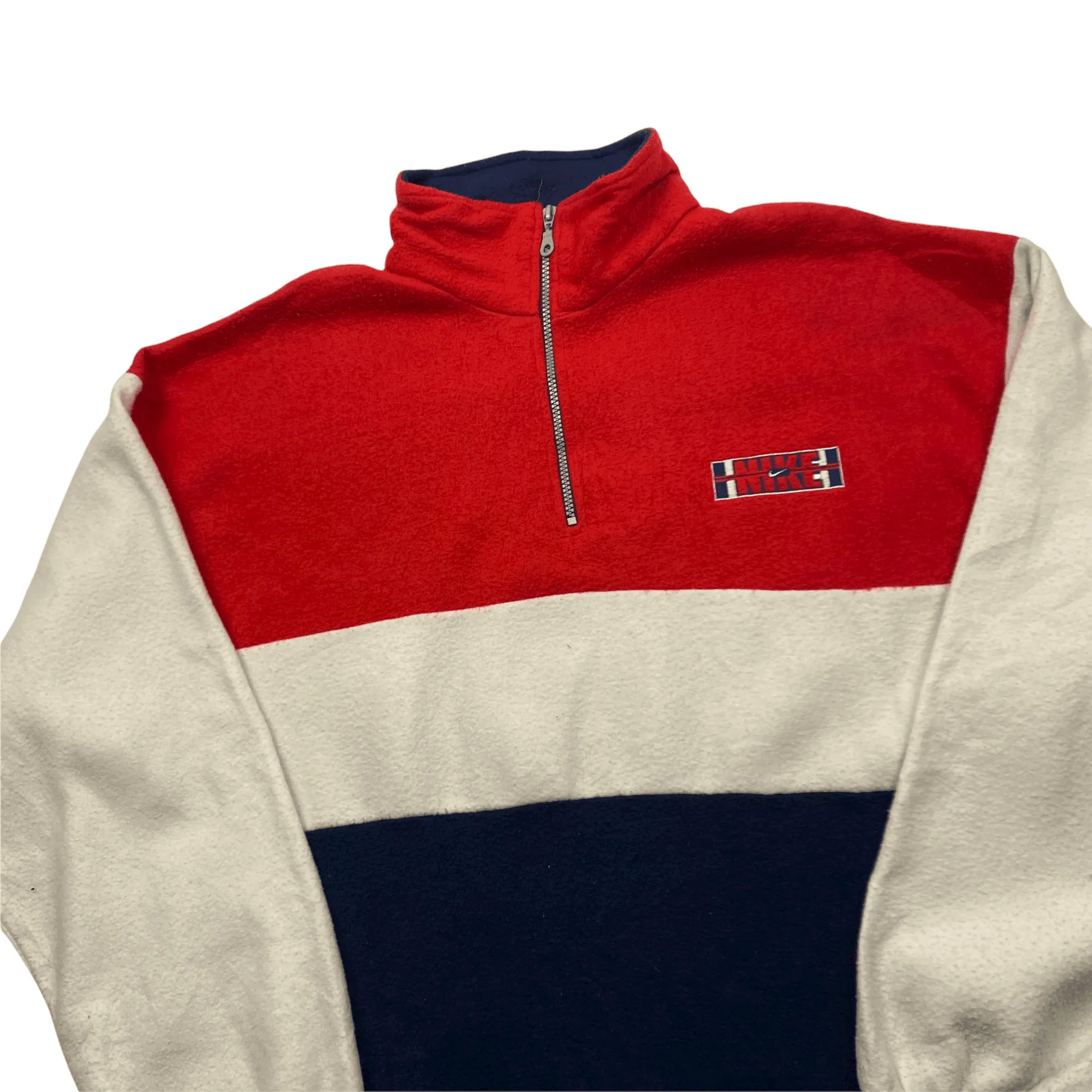 Vintage 90s White, Red   Navy Blue Nike Quarter Zip Fleece - Extra Large