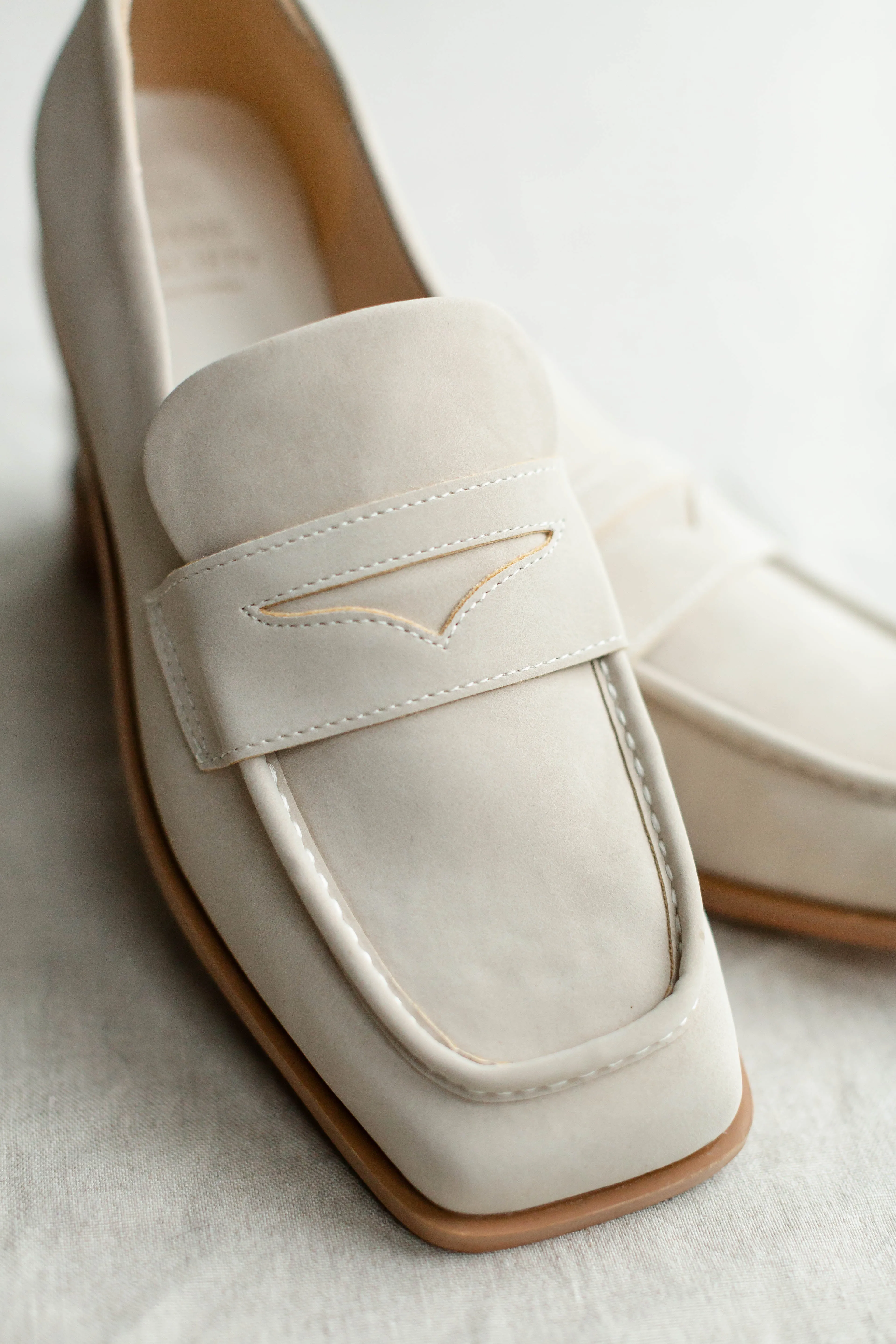 'Virginia' Square Toe Suede Penny Loafer in Light Grey