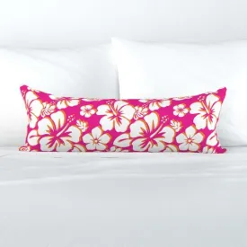 White, Orange and Hot Pink Hawaiian Flowers Extra Long Lumbar Throw Pillow